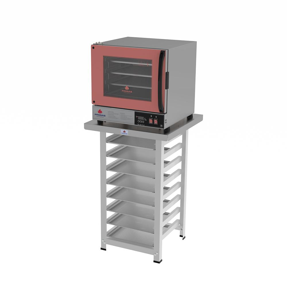 Kit Forno Turbo Elétrico PRP-004 Plus 127V Rosa + Bancada MES-004 Progás + 8 Assadeiras Cimapi