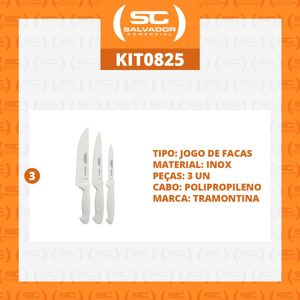Kit 3 Jogos de Facas Premium Em Aço Inox Cabo Branco 3 Peças - Tramontina