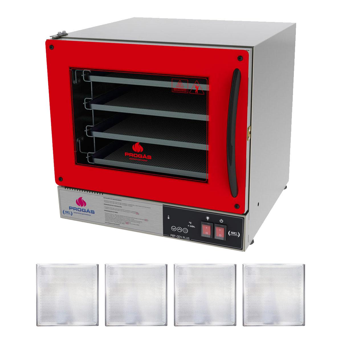 Kit - Forno Turbo Prp-004 Plus Digital 127v Vermelho + 4 Assadeiras - Progás