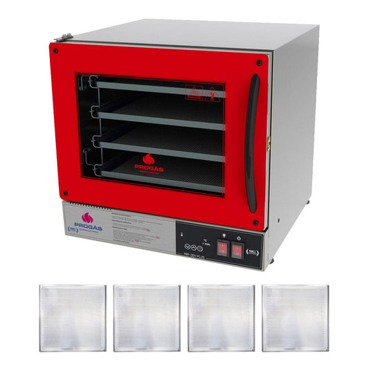 Kit - Forno Turbo Prp-004 Plus Digital 127v Vermelho + 4 Assadeiras - Progás