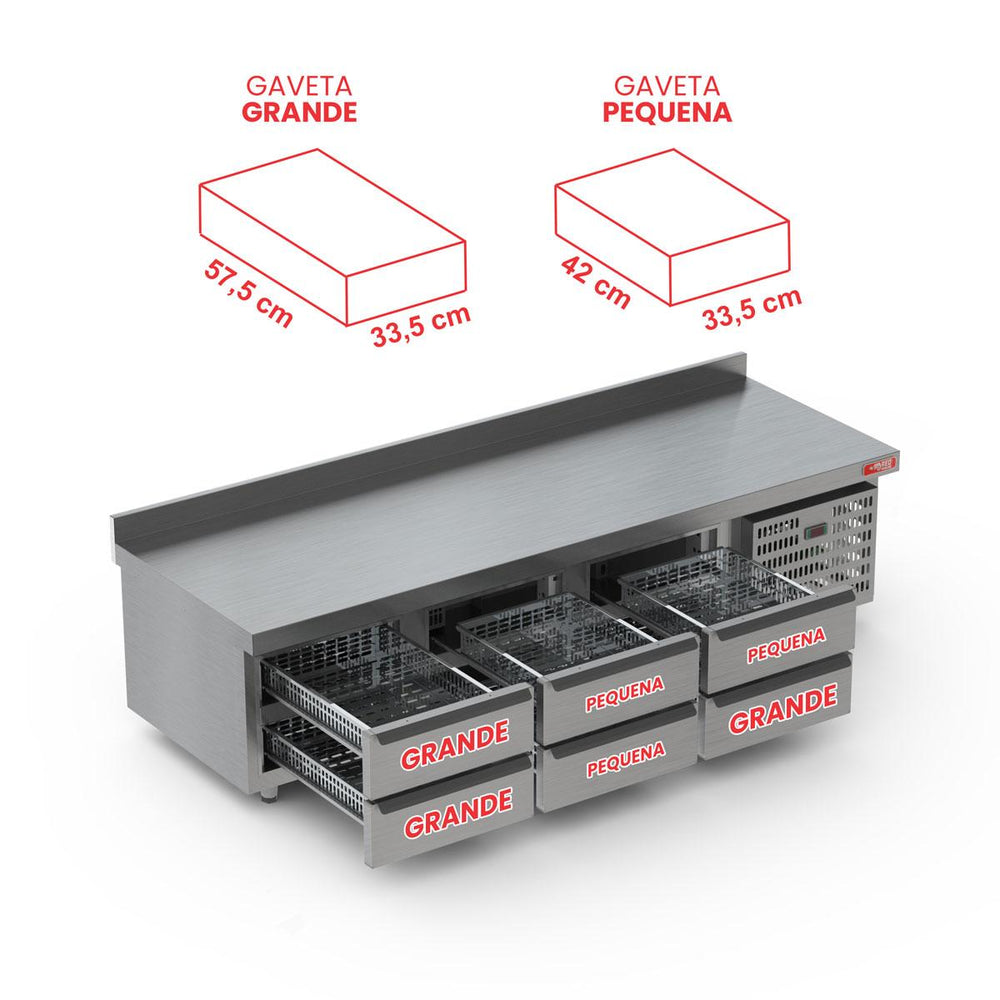 Balcão de Preparo Refrigrerado 6 Gavetas Inox 0ºc a 10ºc 200cm BRG20 220v - Red Chameleon 456338-7