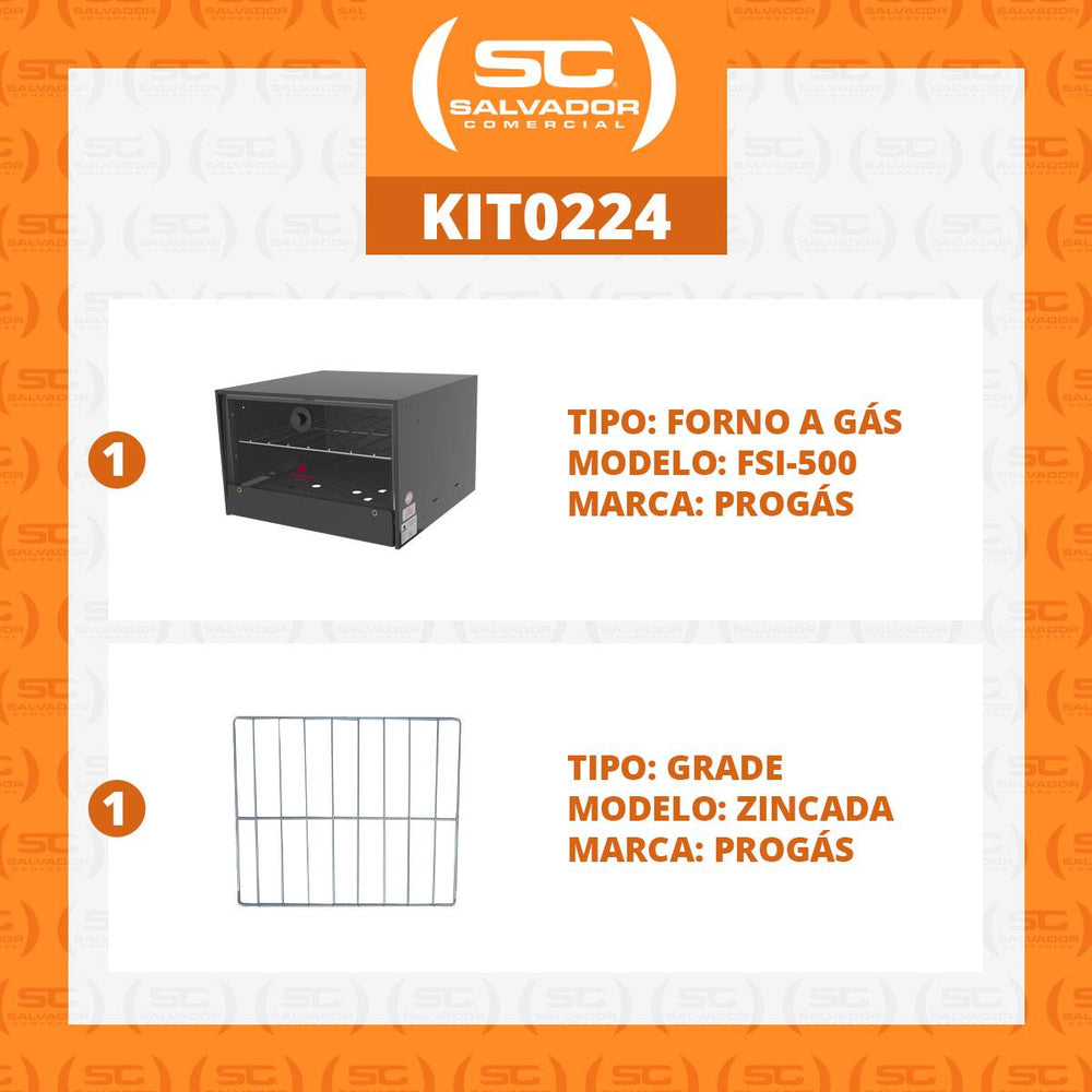 Kit Forno a Gás Semi-industrial Baixa Pressão FSI500 + Grade Extra - Progás