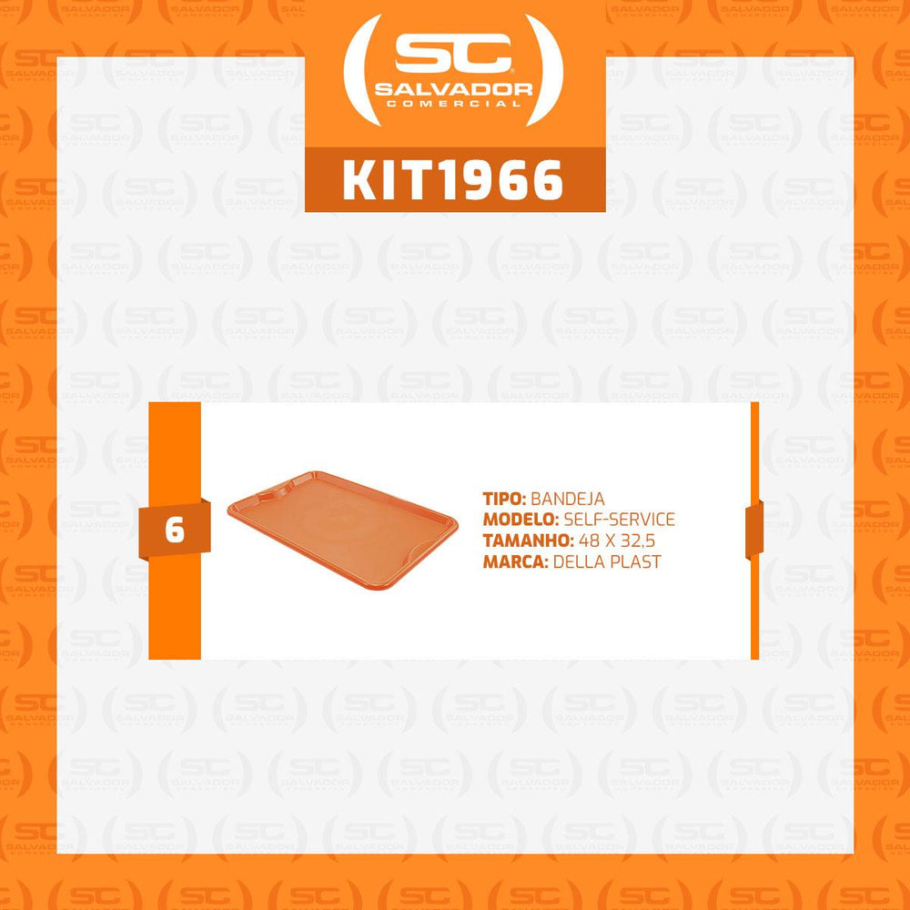Conjunto 6 Bandejas Plásticas Self-Service Refeição 48x32,5x2 BR-100 Laranja - Della Plast