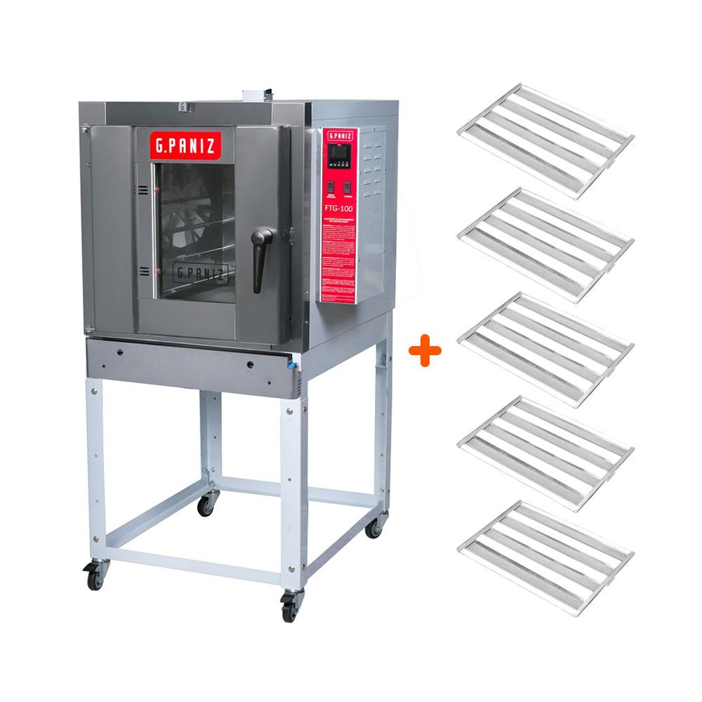 Kit Forno Turbo a Gás Profissional 5 Níveis 40x60 FTG 100 Bivolt Gpaniz + 5 Esteiras Alumínio 100 Pães