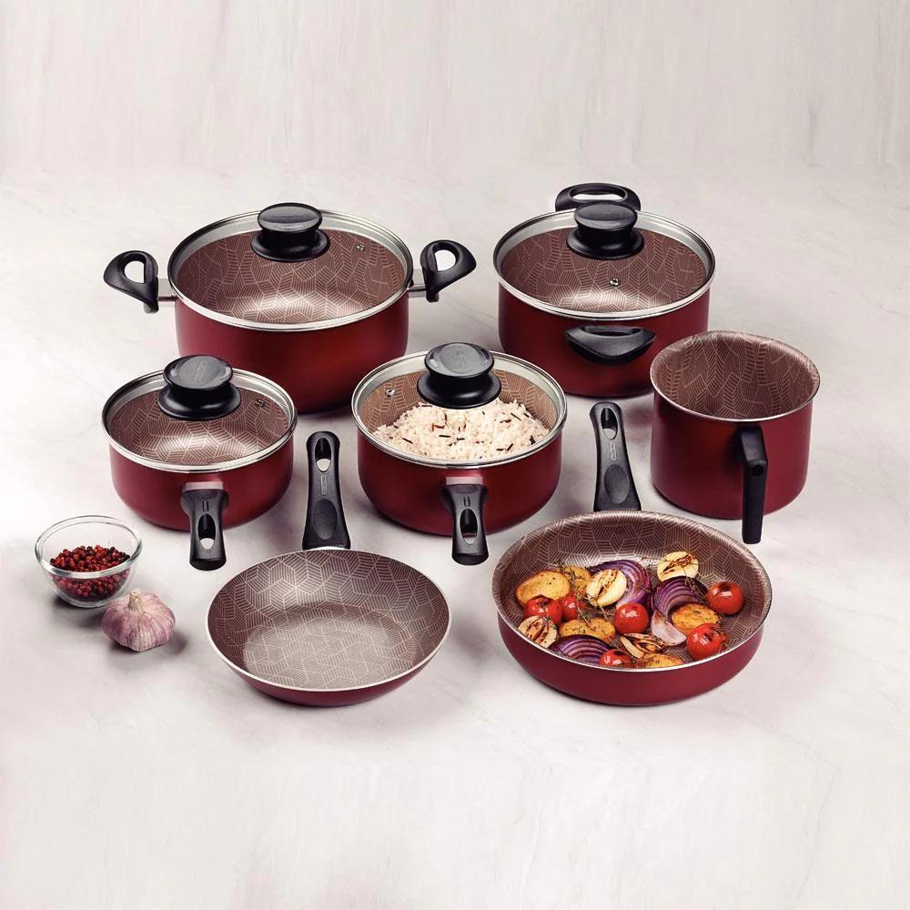 Conjunto Panelas Paris 7 Pçs  Antiaderente Vermelho e Espátula de Silicone - Tramontina