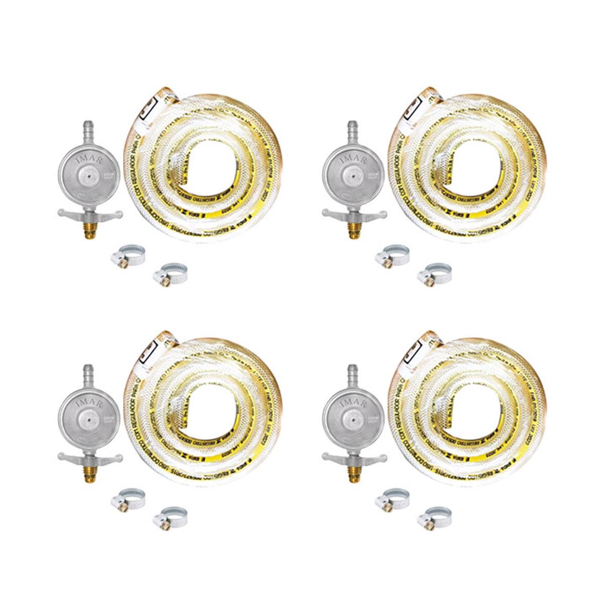 4 Kit Gás Bp 1kg Completo (válvula, Mangueira 1,25m e 2 Abraçadeiras) - Imar