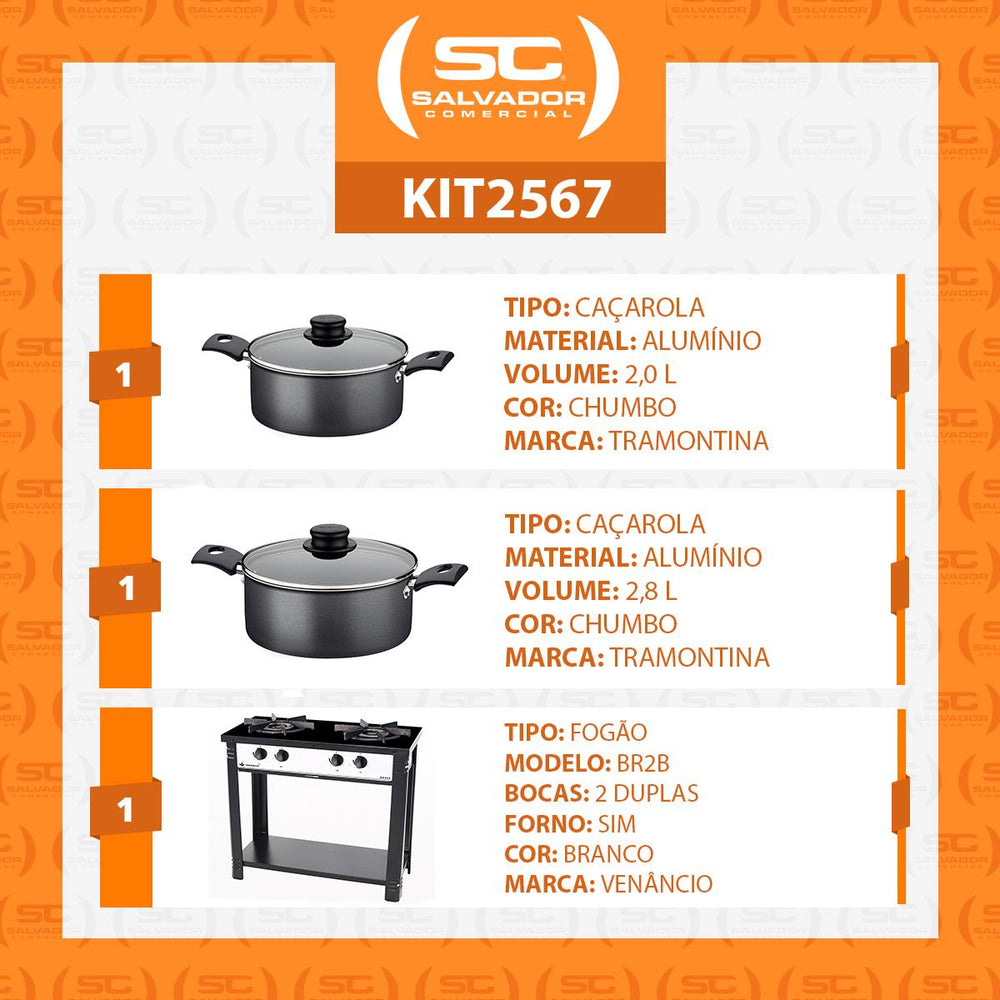 Kit Fogão Industrial 2 Bocas Bravo Branco Venâncio + 2 Caçarolas Tramontina Turim