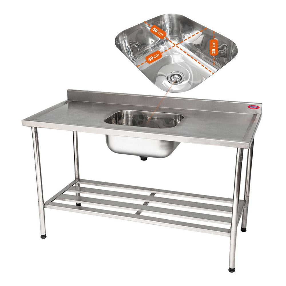 Bancada Mesa 150x70 Inox 430 Com 1 Cuba 50x40x25 Com Grade Inferior - Imeca 6812