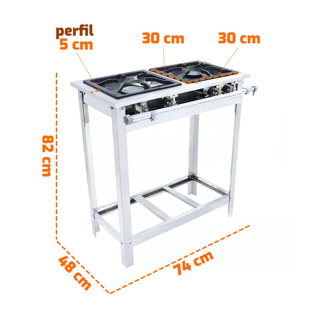Fogão a Gás 2 Bocas 1 Simples 1 Dupla Extra Inox Cozinha Industrial Com Espera Forno EI2 – Venâncio