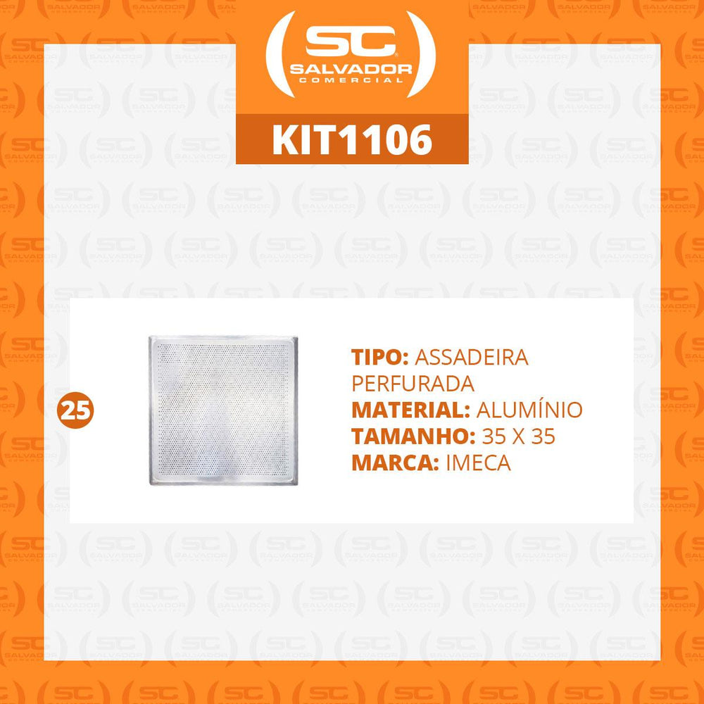 Kit 25 Assadeiras Forma Estampada Perfurada Alumínio 35x35cm PRP-004 / FC4EMV - Imeca