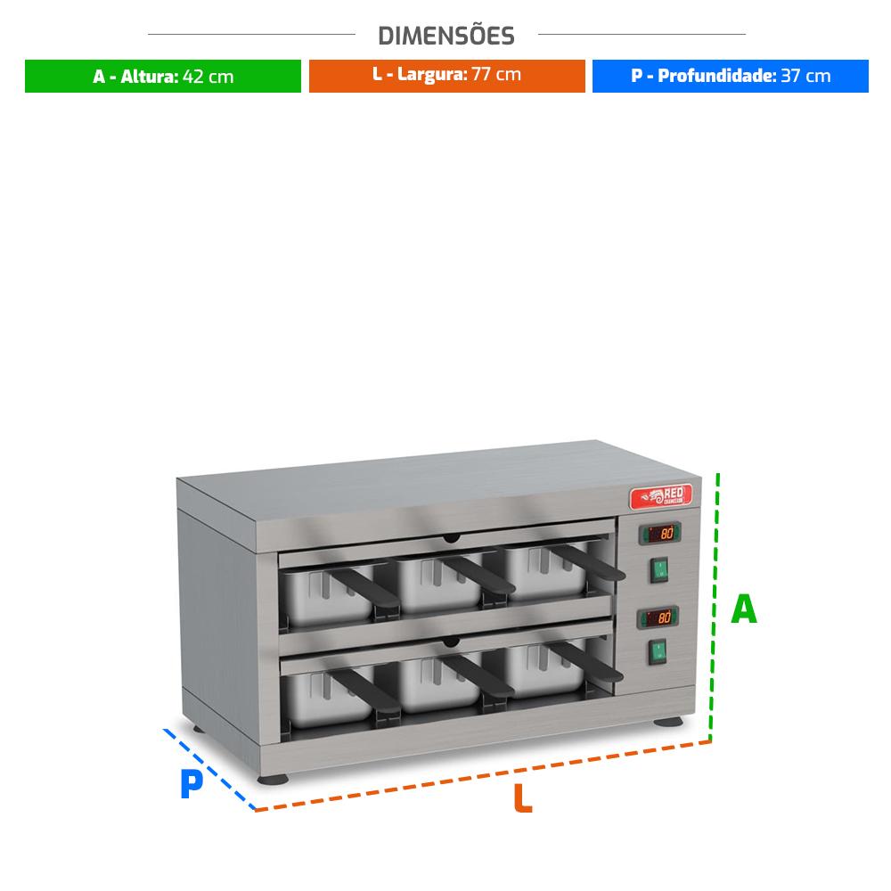 Conservador De Proteínas Profissional Digital 50 a 100ºC 1200W 6 Cubas 1/3 COPROH6 220V - Red Chameleon
