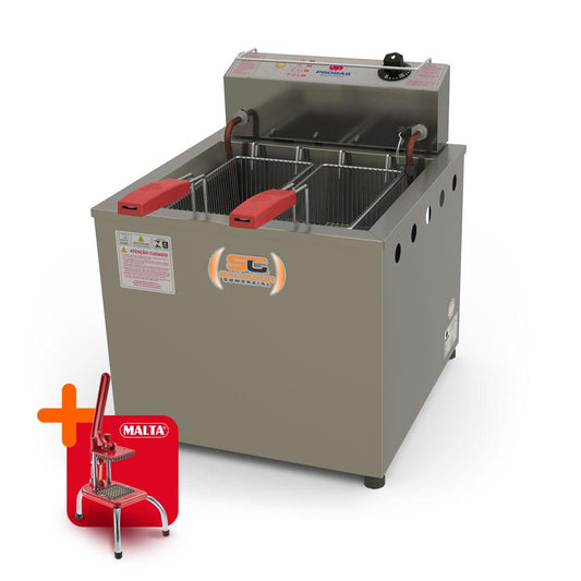 Fritador Industrial 2500W Elétrico Pr-100e Água e Óleo 13L Progás 127V e Cortador de Legumes