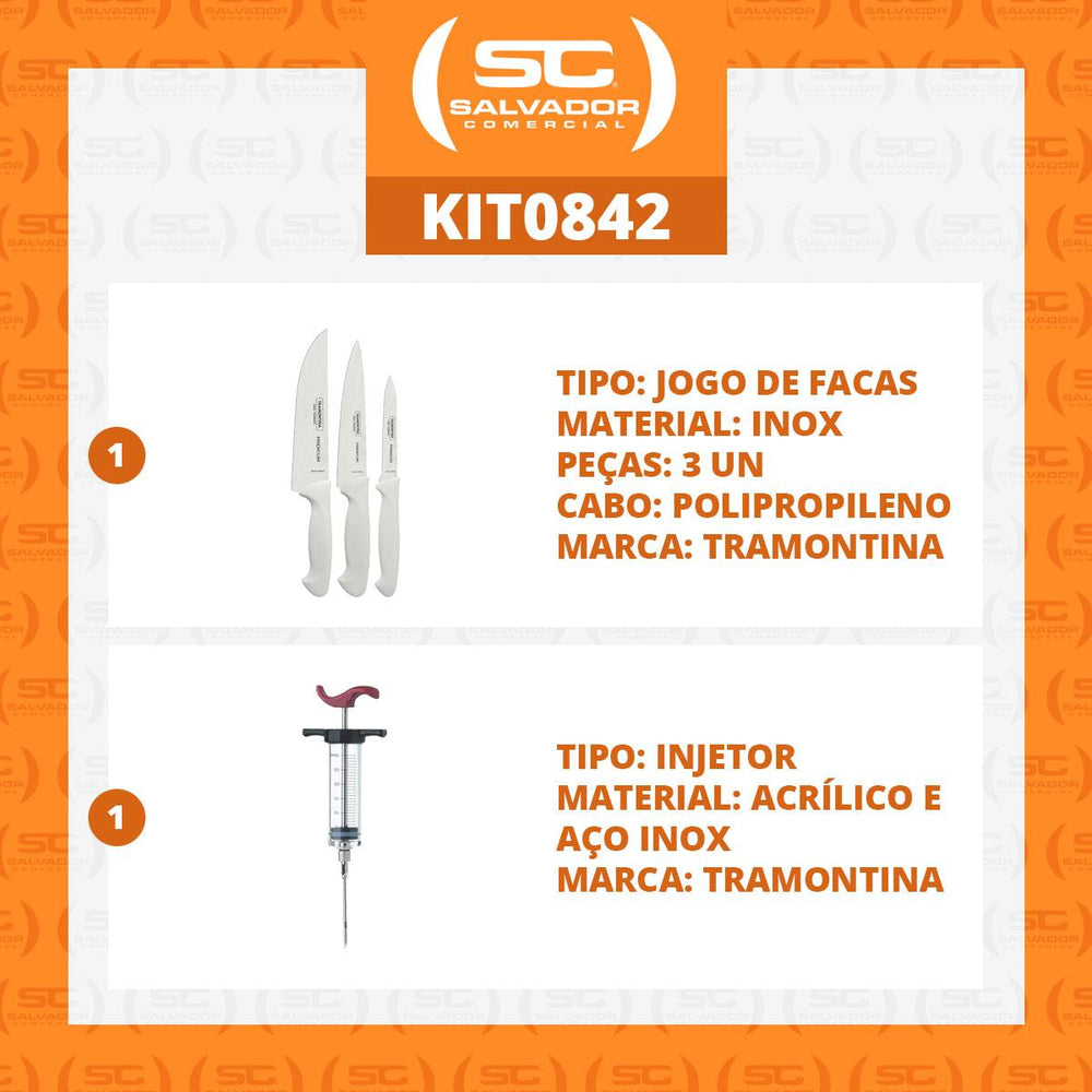 Kit - Faqueiro Premium 3 Peças + 1 Injetor de Temperos Para Churrasco - Tramontina