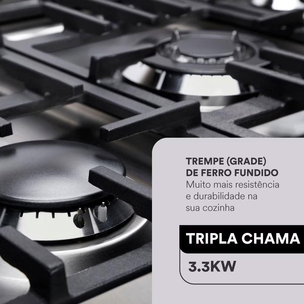Fogão Cooktop Inox a Gás 5 Bocas 1 Dupla Ecg05 Bivolt - Eos B163916