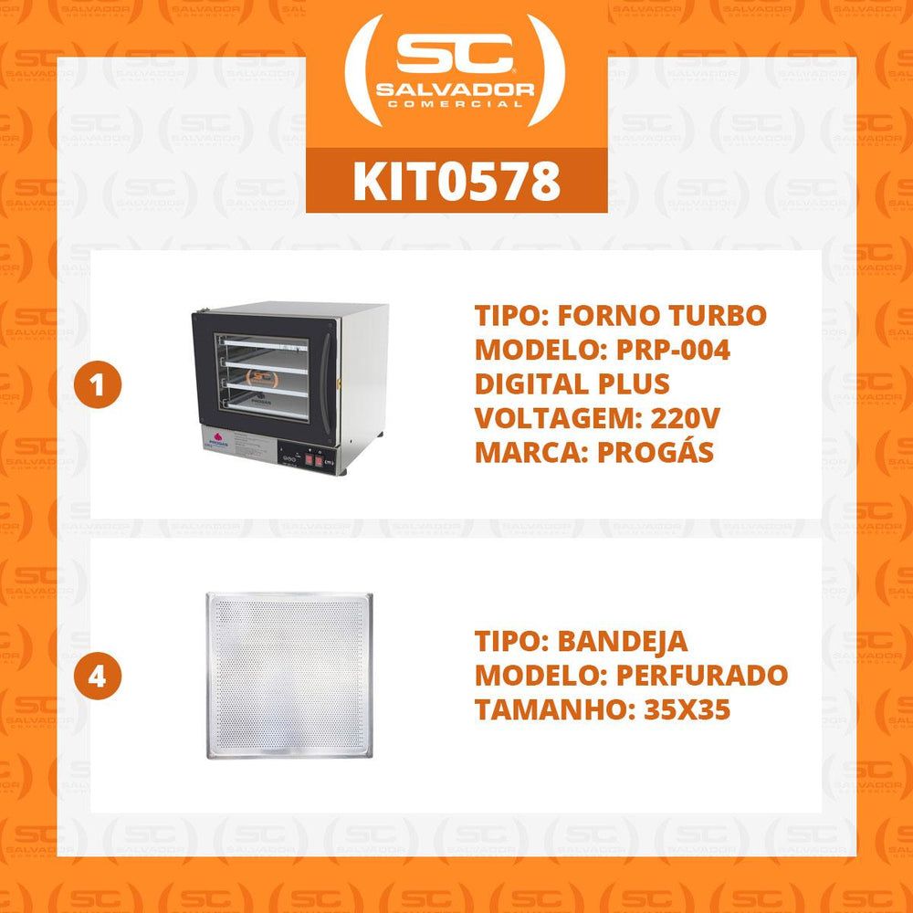 Kit Forno Turbo Elétrico PRP-004 Plus 220V Preto + 4 Assadeiras - Progás