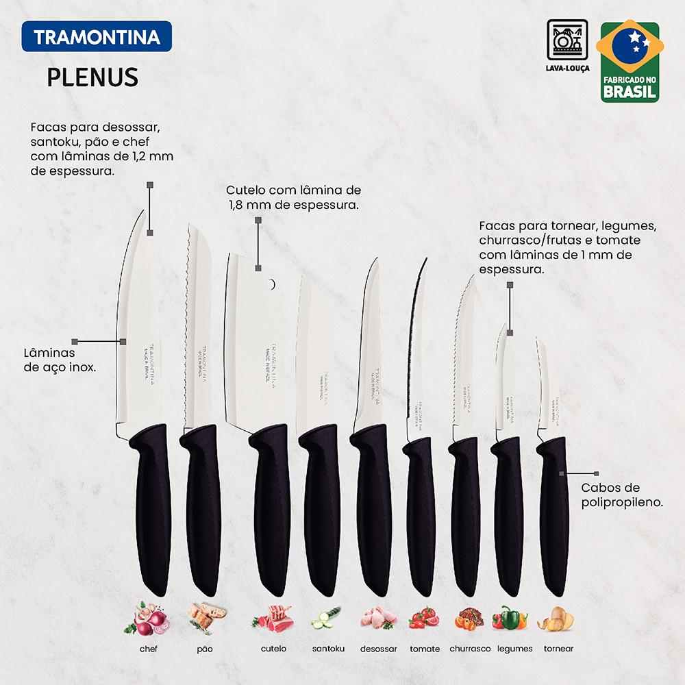 Kit - 1 Faqueiro Inox 30 Peças Ipanema Preto + 2 Conjuntos Facas 9pç - Tramontina