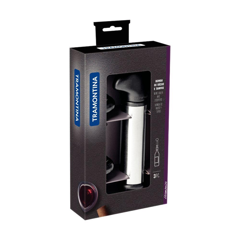 Jogo Para Vinhos Harmoniza Com Bomba de Vácuo e Tampas 3 Peças - Tramontina 25599012