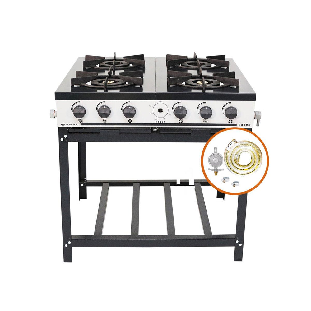 Kit Fogão Industrial 4 Bocas a Gás Baixa Pressão Bravo BR4B + Kit Gás 2kg - Venâncio