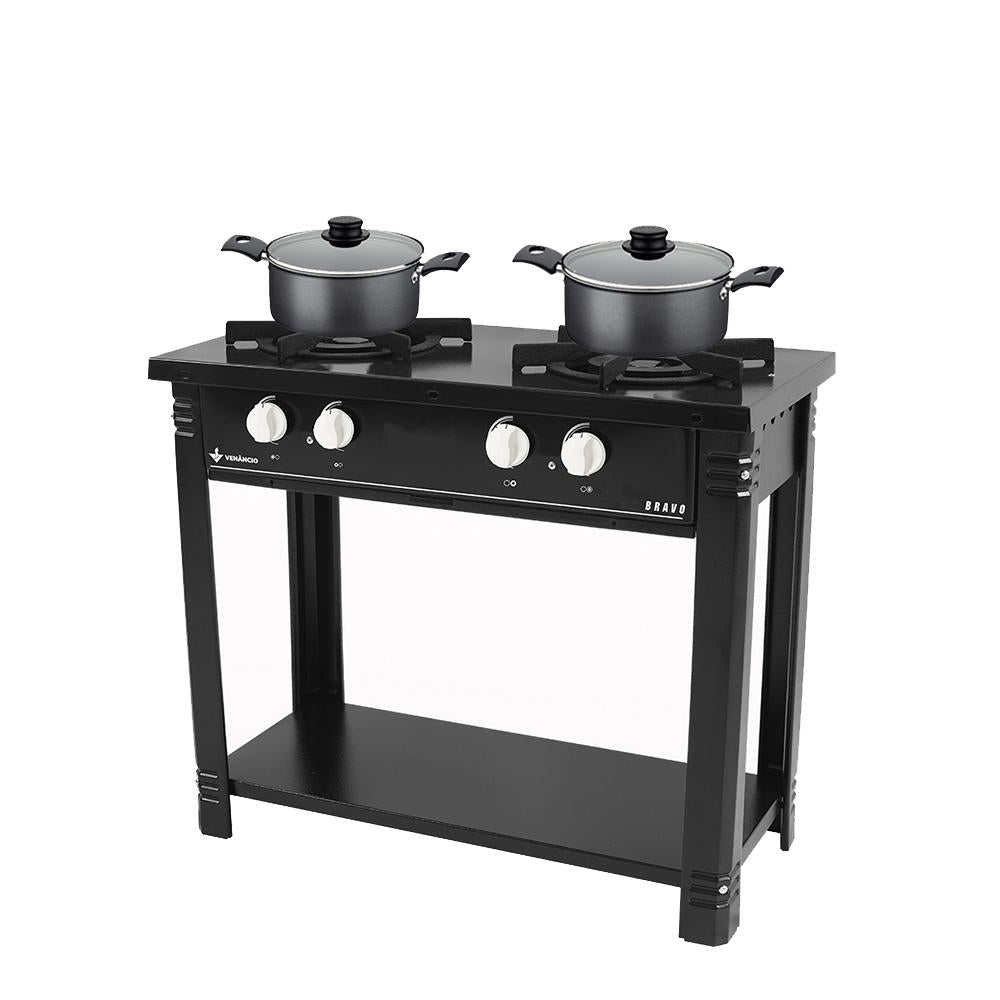Kit Fogão Industrial 2 Bocas Bravo Preto Venâncio + 2 Caçarolas Tramontina Turim