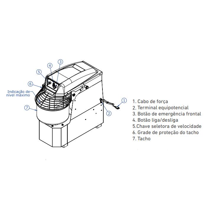 Amassadeira Espiral 15 Kg Masseira Industrial Epóxi 2 Velocidades AES-15/1 G3 220V - Braesi B18454