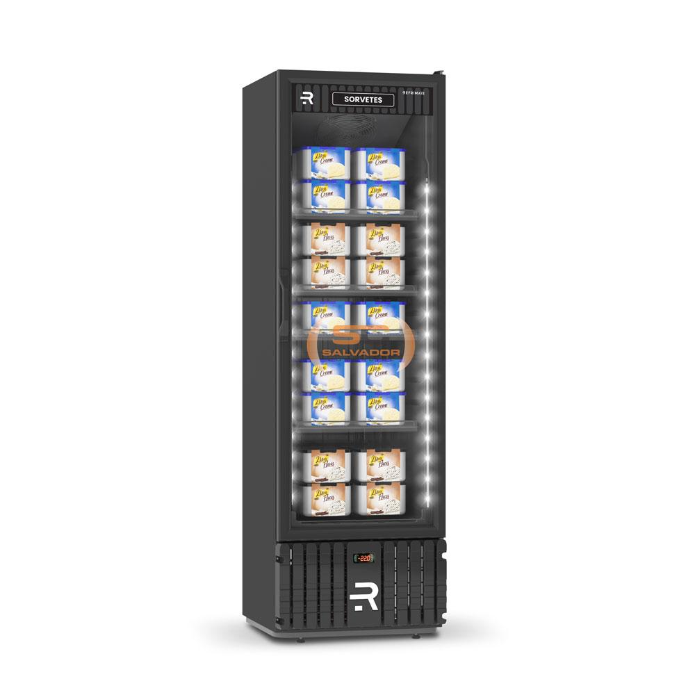 Freezer Vertical Preto 400 Litros Porta De Vidro Aquecida Ar Forçado -22ºC VCS400PVPP 220V - Refrimate