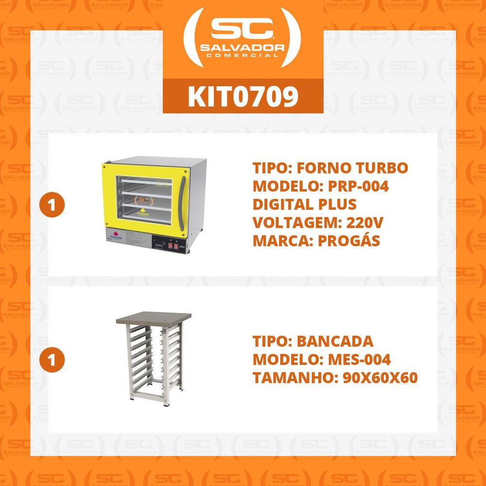Kit - Forno Turbo Prp-004 Plus Digital 220v Amarelo + Bancada Mes-004 - Progás