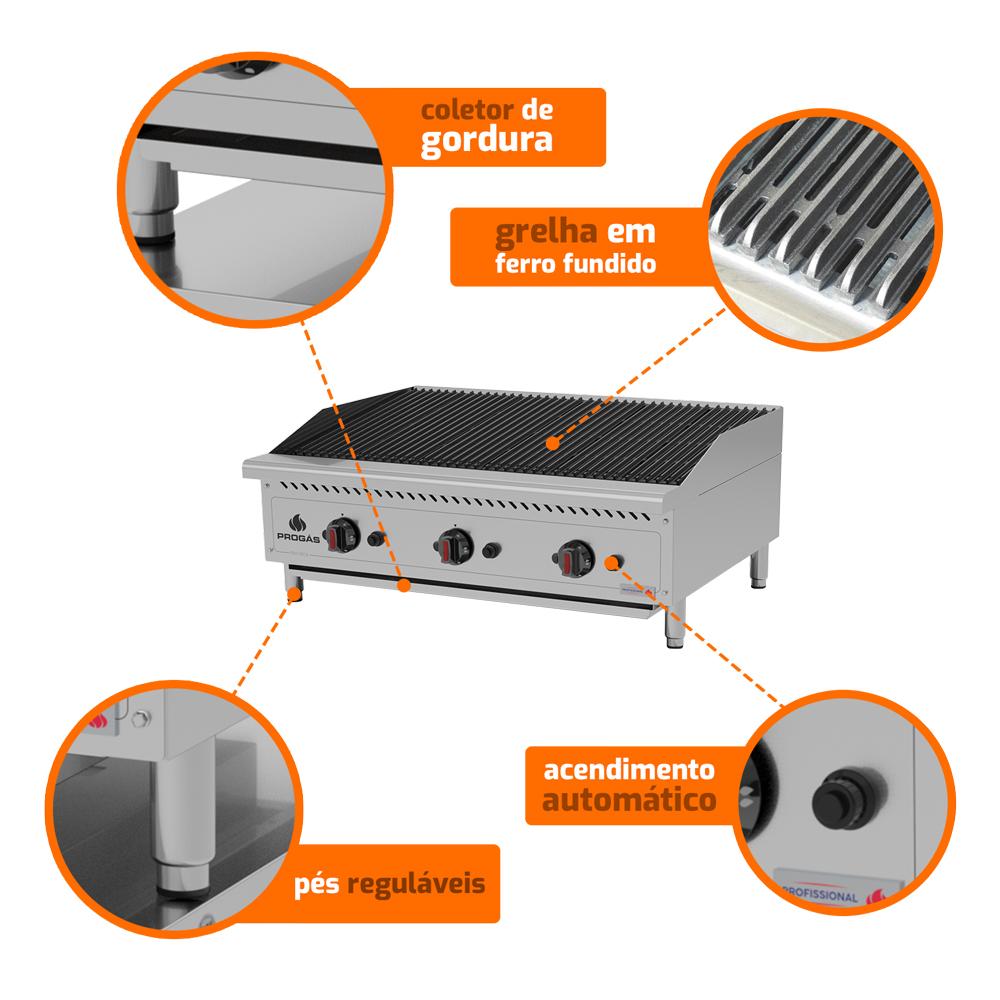 Char broiler Chapa Churrasqueira Profissional Lanchonetes Inox a Gás 90cm Pro-90cb - Progás P44601