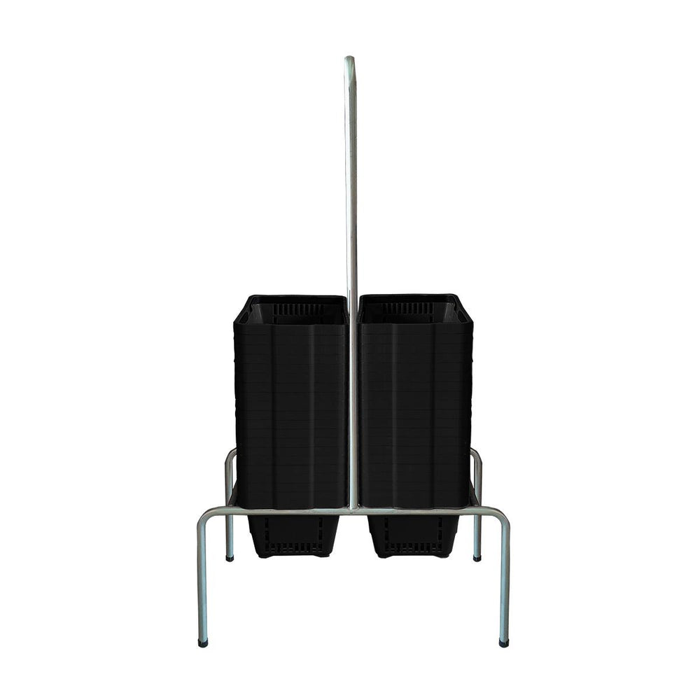 Kit Suporte Para Cestos De Compras Duplo + 40 Cestos D100 Preto