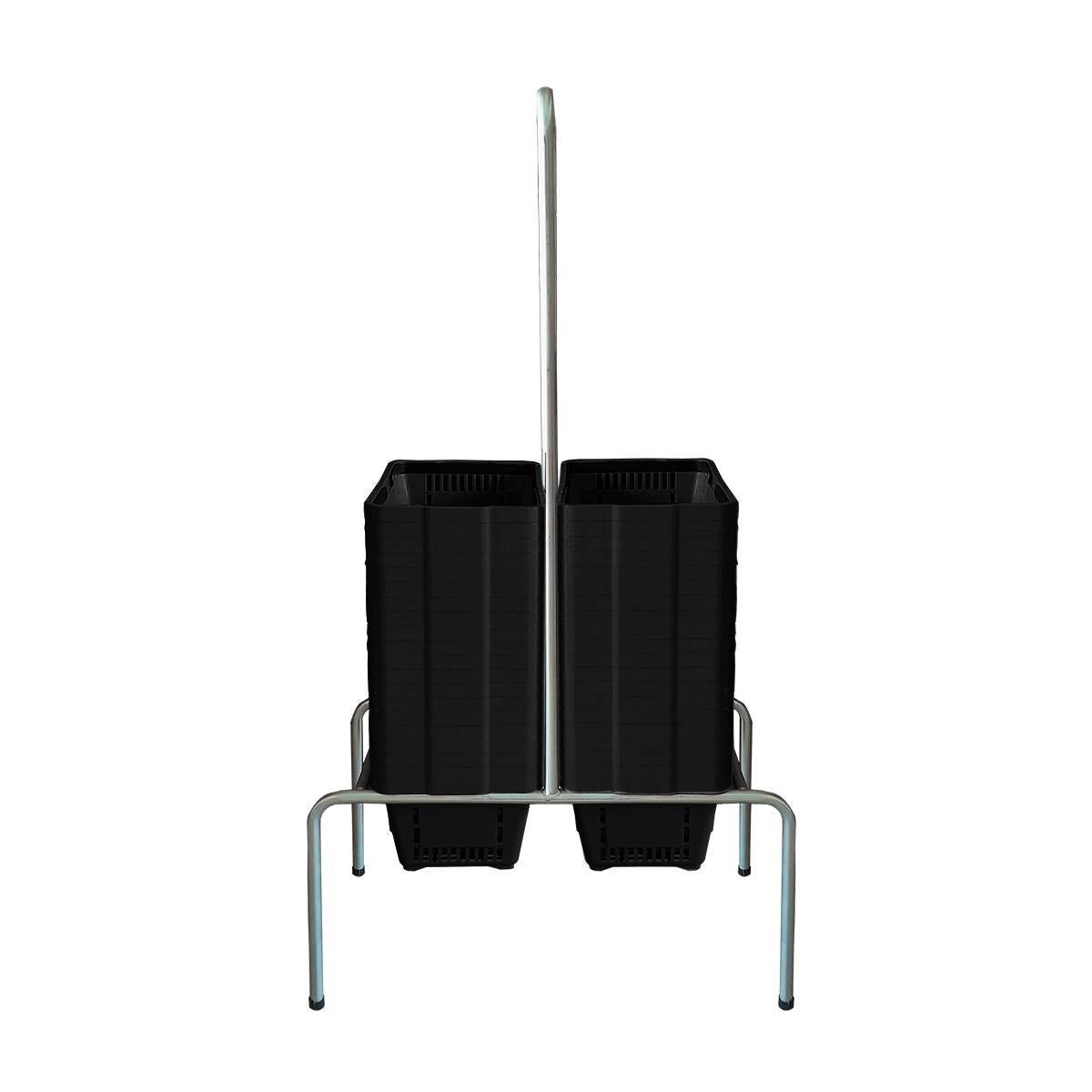 Kit - Suporte Para Cestos de Compras Duplo + 40 Cestos D100 Preto