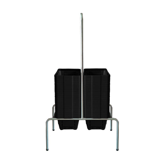 Kit - Suporte Para Cestos de Compras Duplo + 40 Cestos D100 Preto