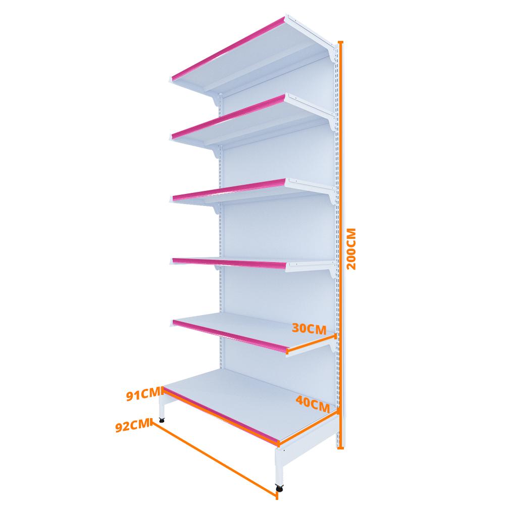 Gôndola Prateleira New Plus 2,00 Parede Inicial GPI - Sa Gôndolas Porta Etiquetas Rosa