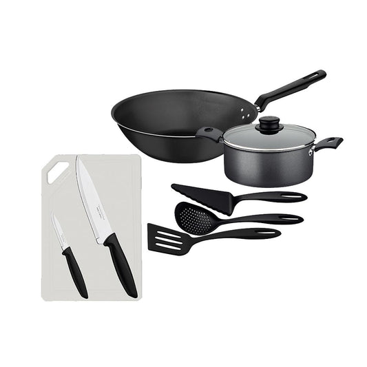 Caçarola Turim Alumínio Chumbo Antiaderente 2,0l + Wok Loreto 3,6l + Utensílios Ability + Tábua e Facas