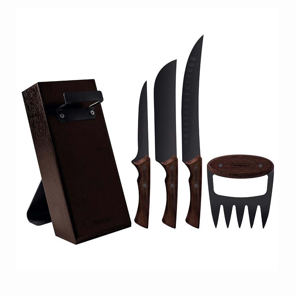 Kit Para Churrasco Black Lâminas Aço Inox Escurecido Cabos de Madeira 05 Peças - Tramontina 22999045