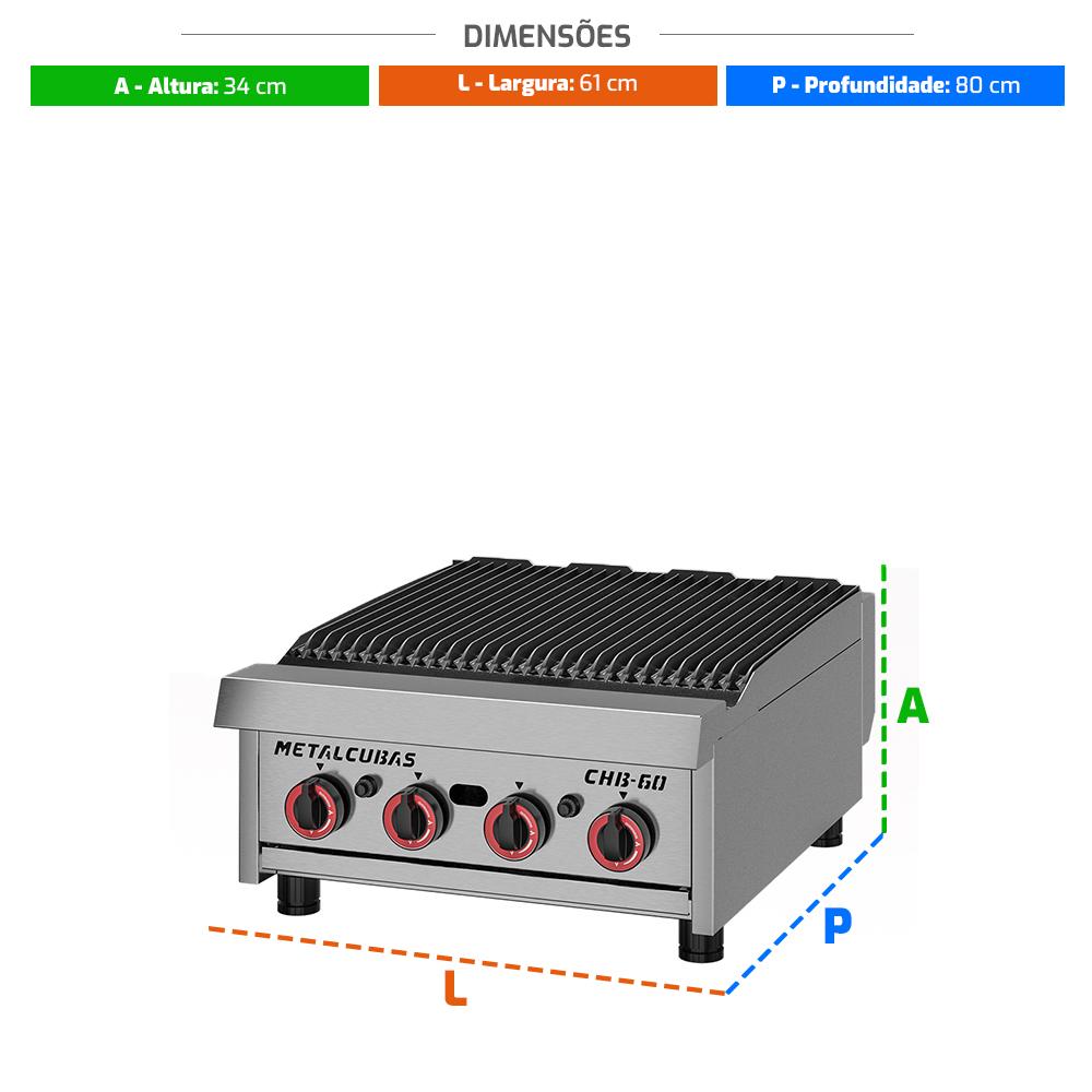 Char Broiler Chapa Grill Premium 60cm Profissional Aço Inox a Gás Chb-60 g2 - Metalcubas 26389
