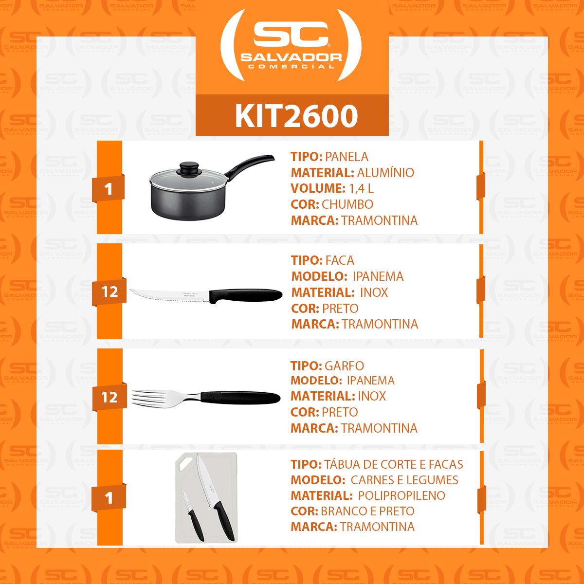 Panela Turim Alumínio Chumbo Antiaderente 1,4l + Cojunto Ipanema 24pc + Tábua e Facas - Tramontina