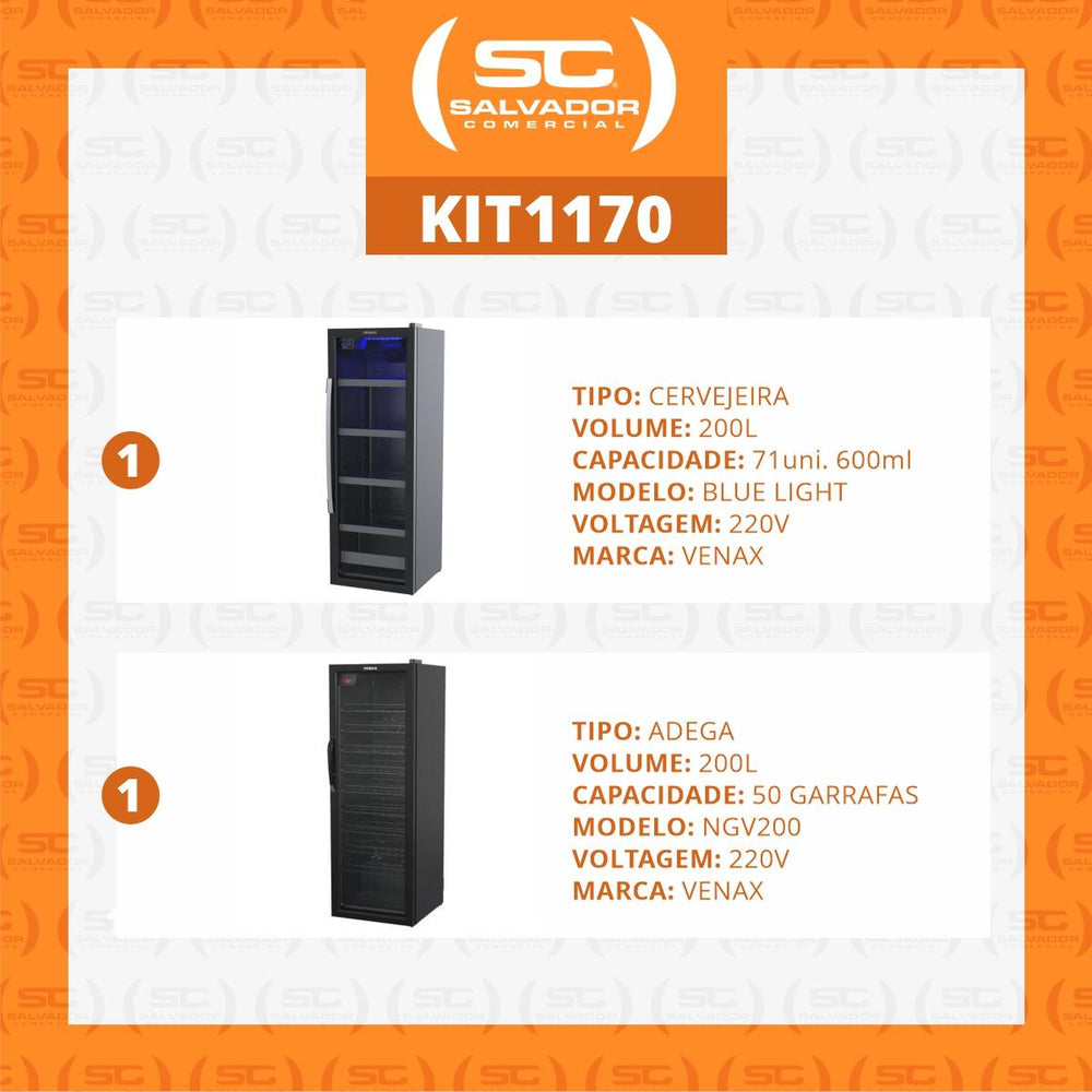 Kit - Cervejeira 200l Blue Light 220v + Adega 200l 50 Garrafas Ngv200 220v - Venax