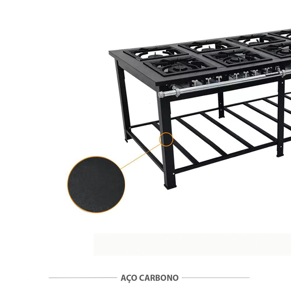 Fogão a Gás Baixa Pressão Industrial Maxi 40x40 8 Bocas 4 duplas M8D4 - Venâncio