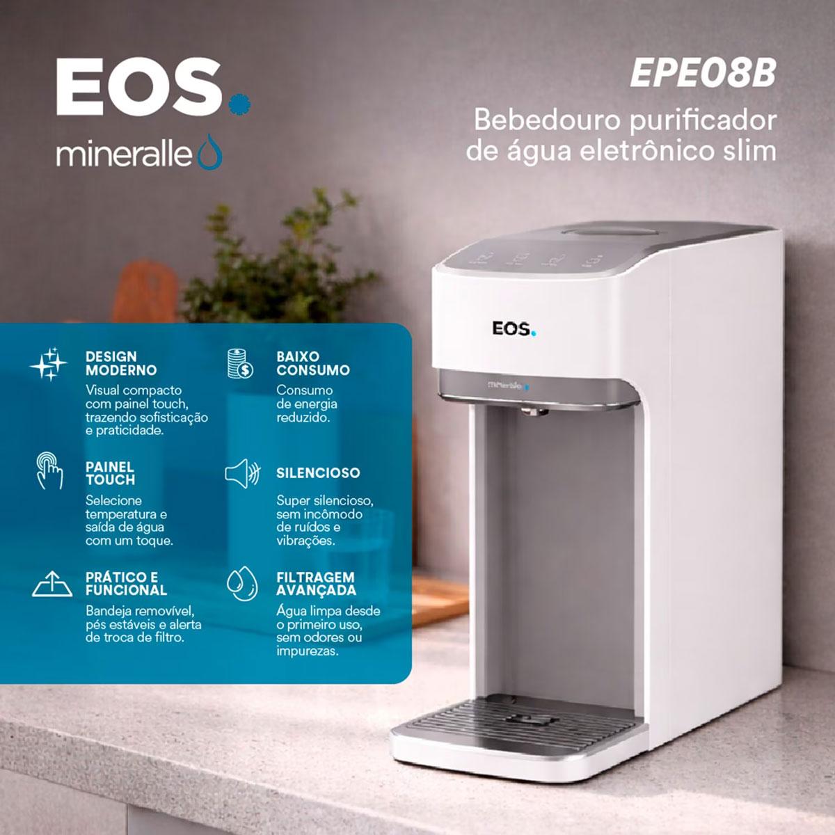 Bebedouro Purificador de Água Mineralle Slim Touch Eletrônico Branco Epe08b Bivolt - Eos B209330