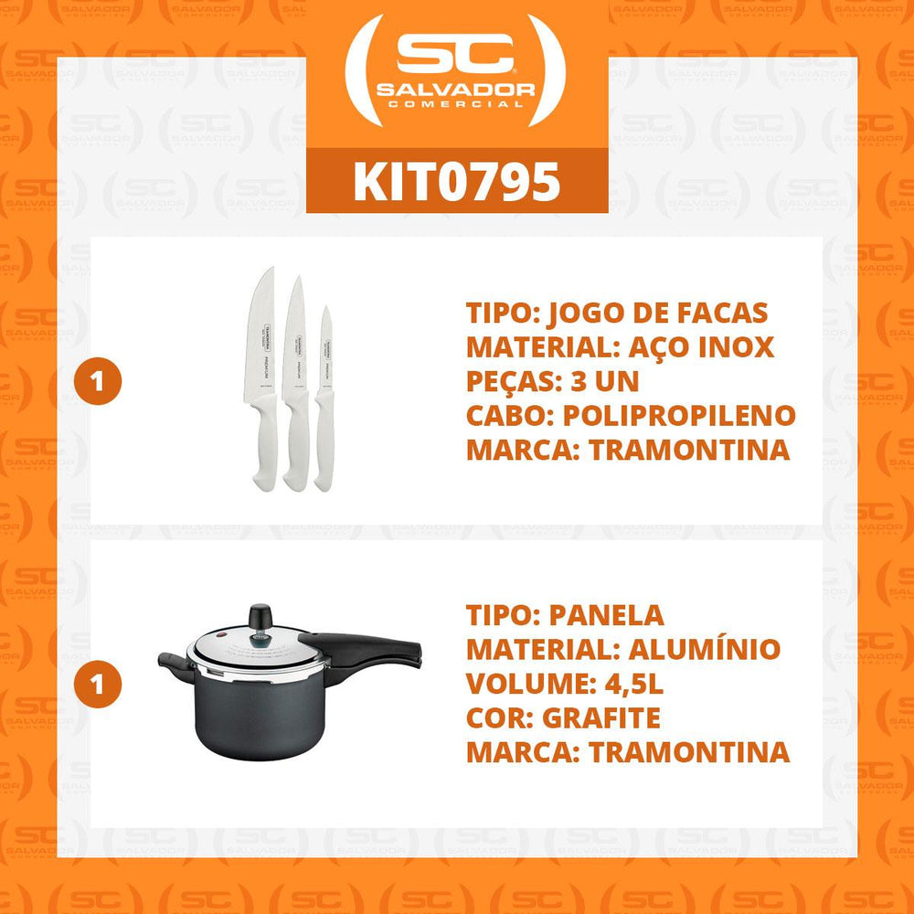 Kit Faqueiro Premium 3 Peças + Panela de Pressão 4,5 Vancouver Grafite - Tramontina
