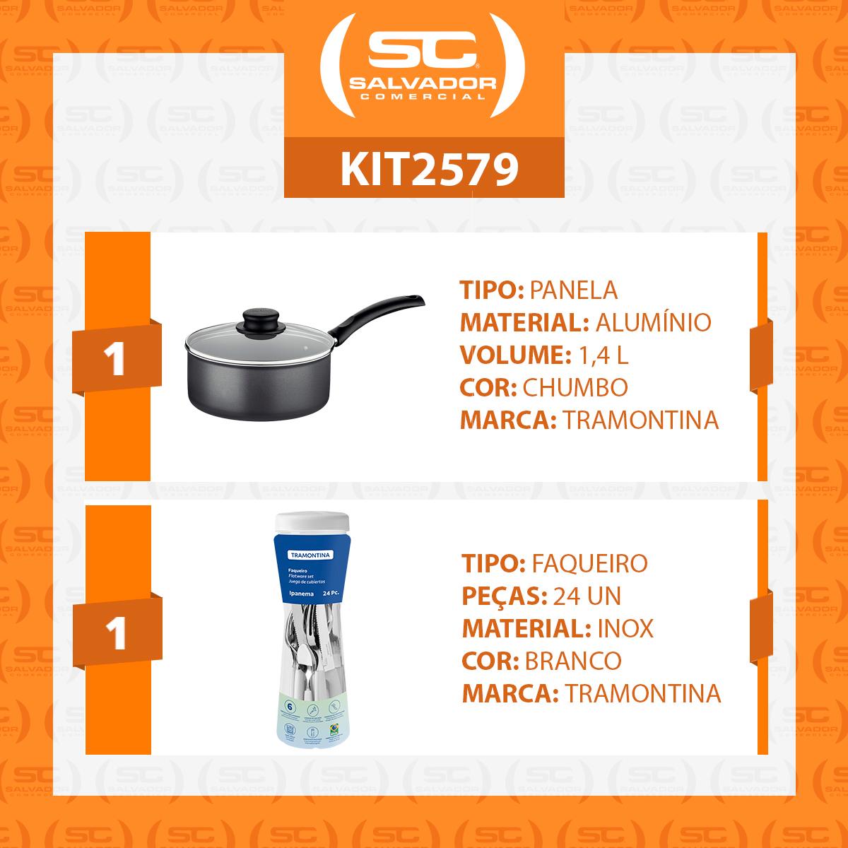 Panela Turim Alumínio Chumbo Antiaderente 1,4L PTC + Faqueiro Ipanema Branco 24pc - Tramontina