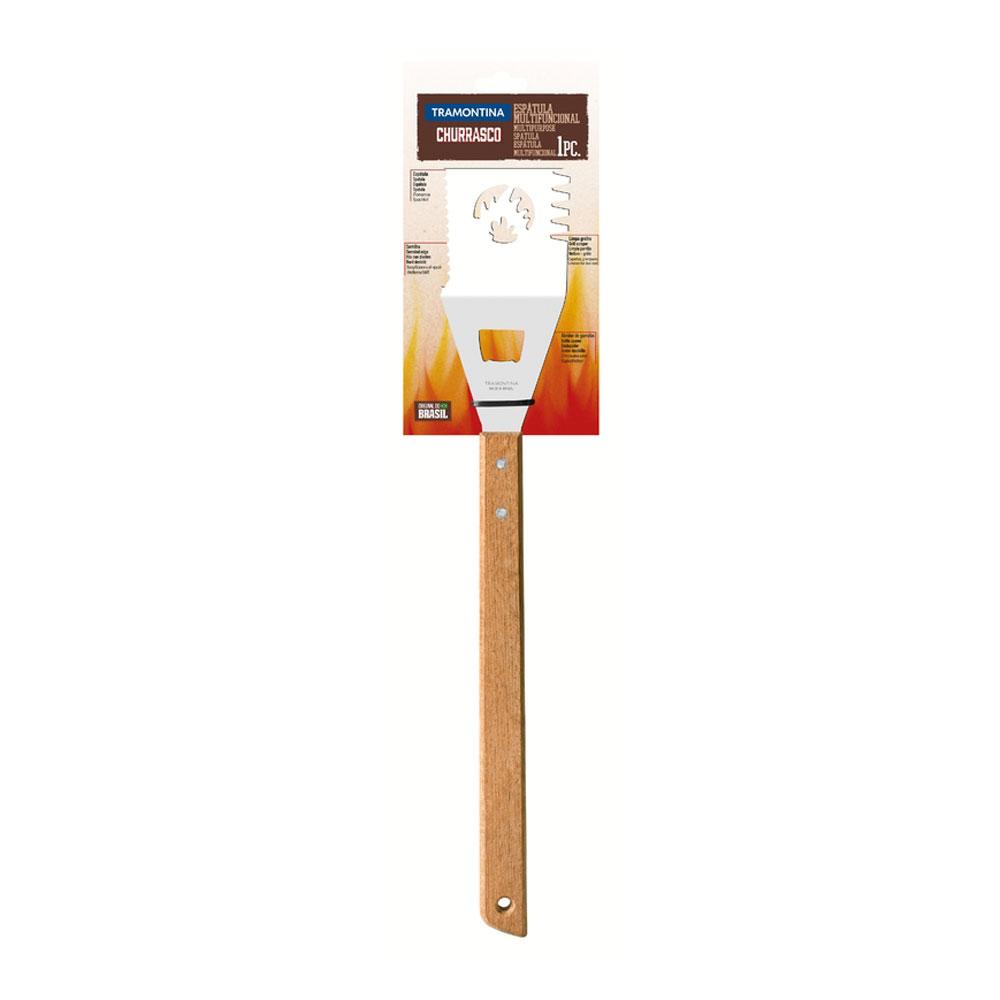 Espátula Multifuncional com Serrilha Churrasco Em Aço Inox e Cabo de Madeira 48cm ECI2 - Tramontina