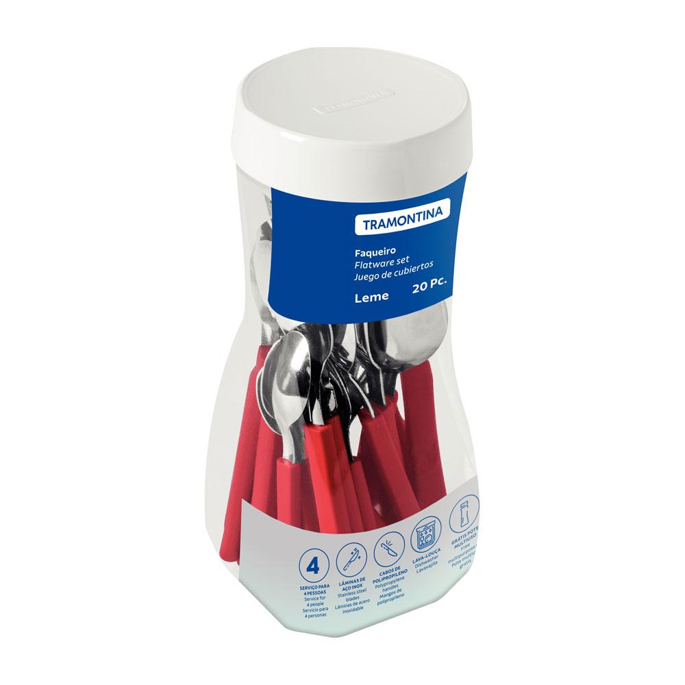 Faqueiro Inox 20 Peças Leme Cabo Plástico Vermelho - Tramontina 23198718