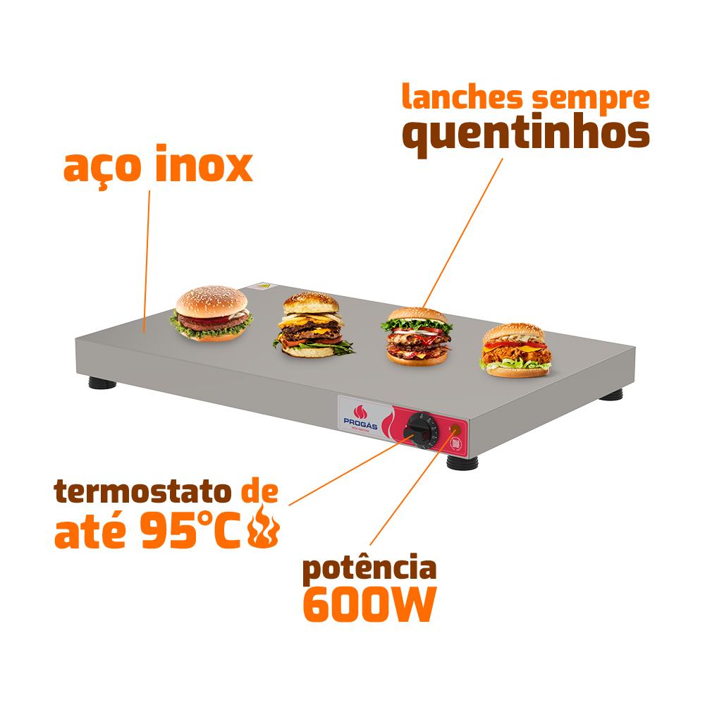 Pista Quente Mesa Aquecida Placa de Aquecimento de Alimentos Inox Elétrica 70cm Prmaq-7 220v Progás