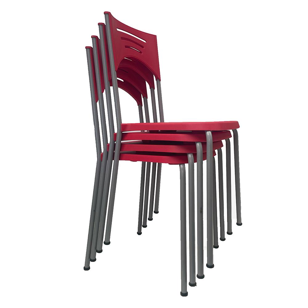 SEMINOVO - Conjunto com 8 Cadeiras de Metal Macerata Pés Retos Vermelha Acento em Plástico - Benfati