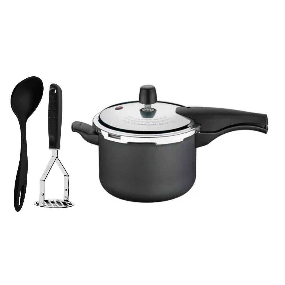 Jogo de Panela Pressão Antiaderente 4,5l Grafite Com Amassador Inox e Concha Tramontina\