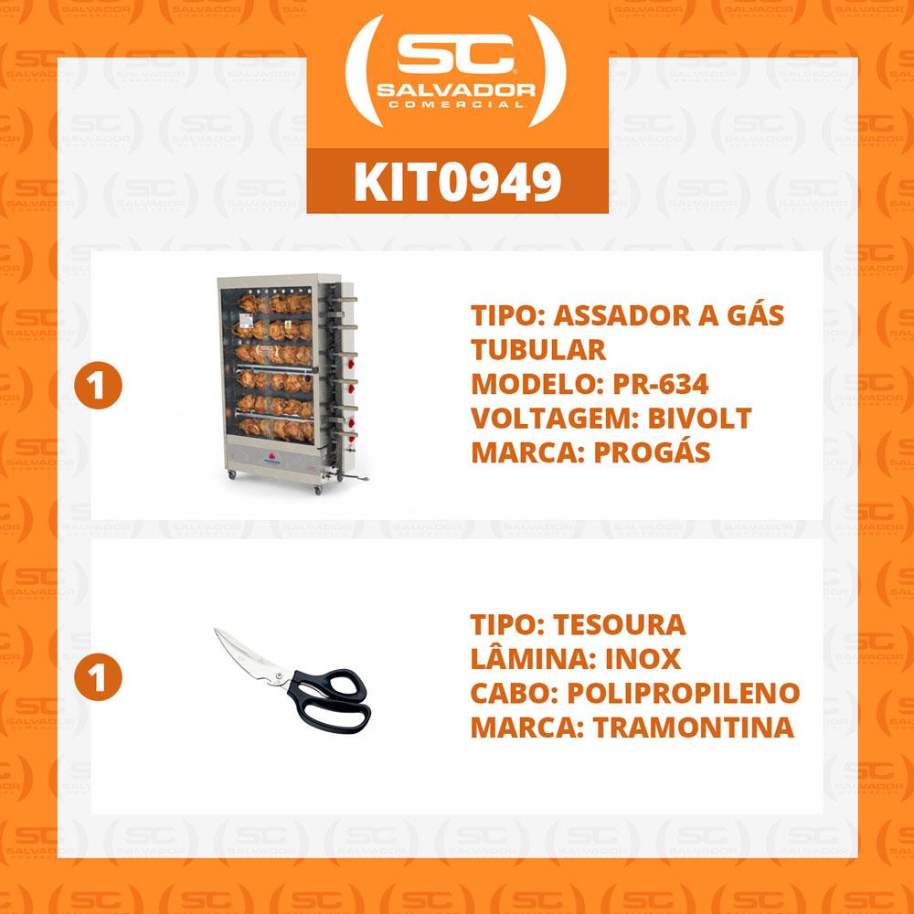 Assador de Frango Rotativo Profissional a Gás 6 Espetos Tubular PR-634 Bivolt Progás + Tesoura Multifuncional Tramontina