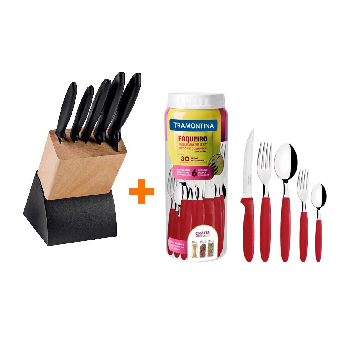 Kit - Faqueiro Plenus 6 Peças + 1 Faqueiro 30 Peças Ipanema Vermelho - Tramontina