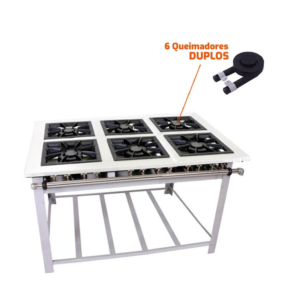 Fogão Industrial 6 Bocas Duplas a Gás Baixa Pressão Maxi Inox 40cm MI6D6 - Venâncio