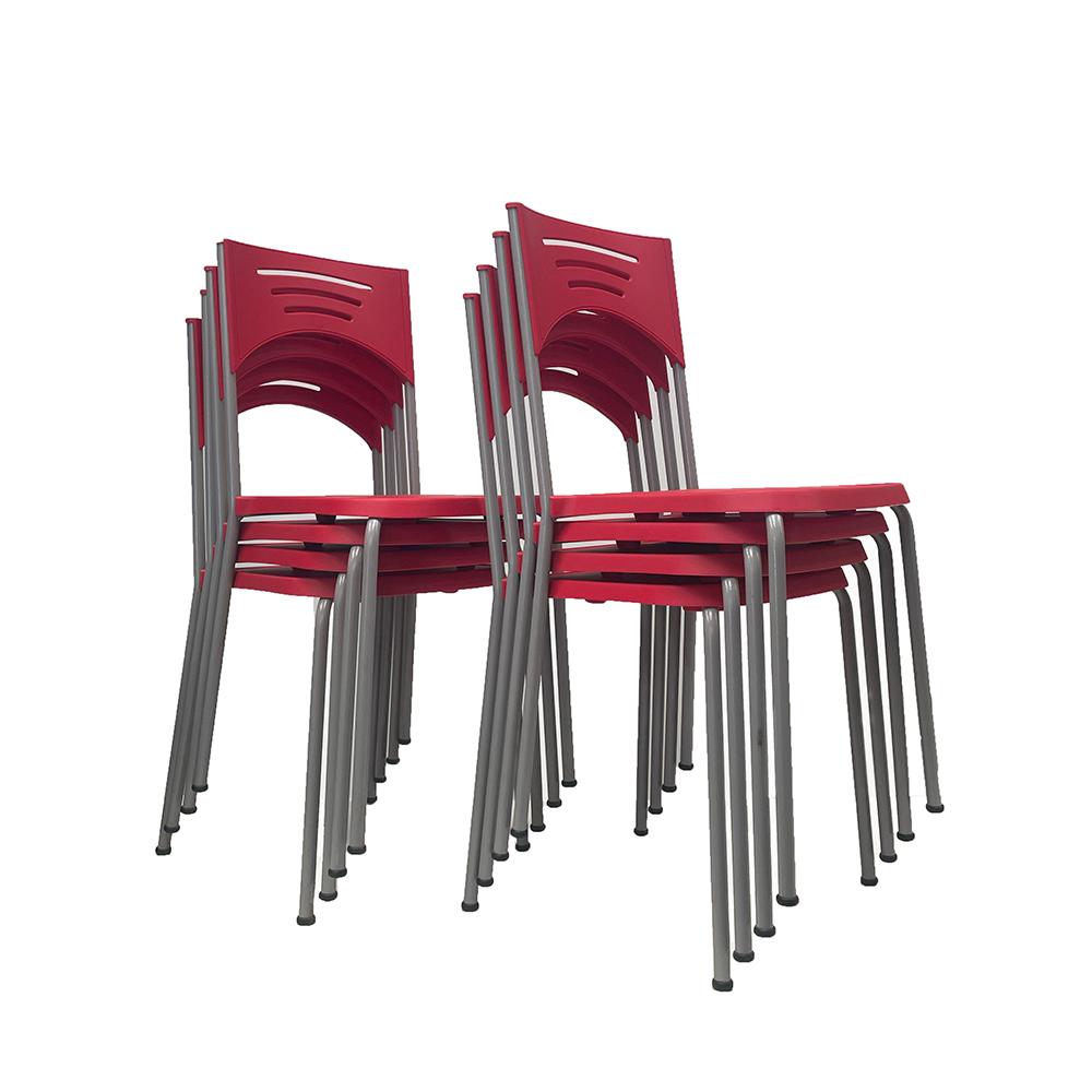 SEMINOVO - Conjunto com 8 Cadeiras de Metal Macerata Pés Retos Vermelha Acento em Plástico - Benfati