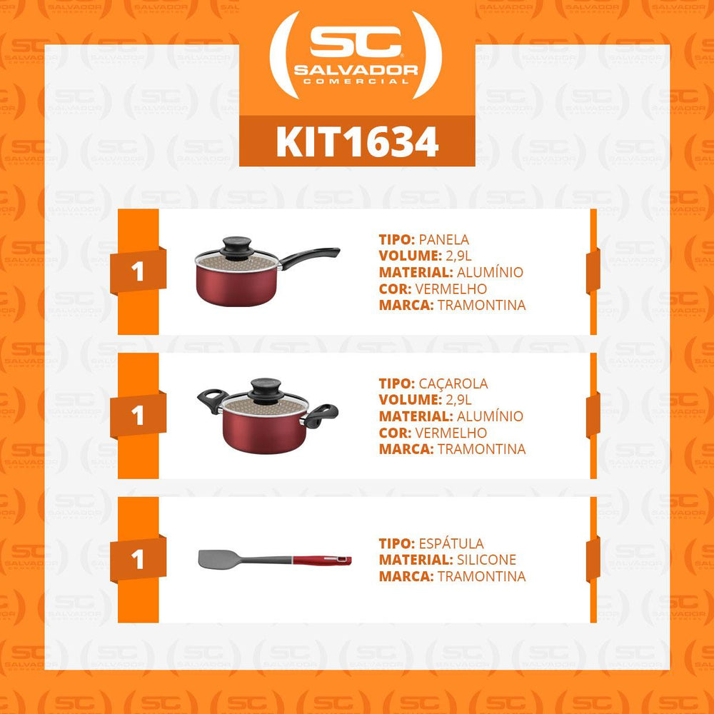 Conjunto Panelas Paris Antiaderente 2 Peças com Espátula de Silicone Vermelha – Tramontina
